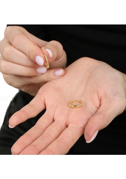 Popcorn Tasarım Gold Renk Tam Tur 925 Ayar Gümüş Kadın Küpe