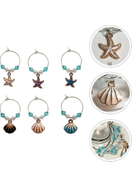 Çeşitli Renk Stili 2.5x2.5cm 6 Adet Okyanus Tarzı Parti Yüzükler Moda Şarap Cam Işaretleyici Şarap Cam Yüzük Cam Kolye Şarap Cam Bardak Yüzük Parti Dekor Için (Yurt Dışından)