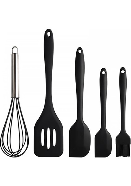 Siyah Stil 5 Adet Mutfak Gereç Seti Silikon Kazıyıcı Yağ Fırçası Yumurta Çırpma Spatula Pişirme Gereçleri Çok Amaçlı Mutfak Kek Alet Seti (Yurt Dışından)