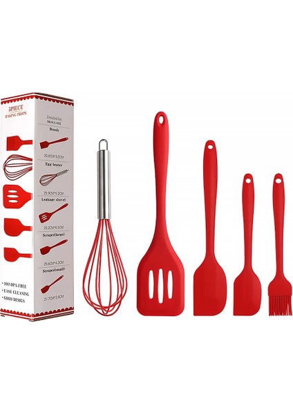 Siyah Stil 5 Adet Mutfak Gereç Seti Silikon Kazıyıcı Yağ Fırçası Yumurta Çırpma Spatula Pişirme Gereçleri Çok Amaçlı Mutfak Kek Alet Seti (Yurt Dışından)
