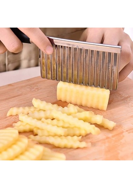 Gümüş Tarzı Patates Dalgalı Kenarlı Bıçak Paslanmaz Çelik Mutfak Gadget Sebze Meyve Kesme Aleti Mutfak Aksesuarları Patates Kızartması Makinesi (Yurt Dışından) fırsatları