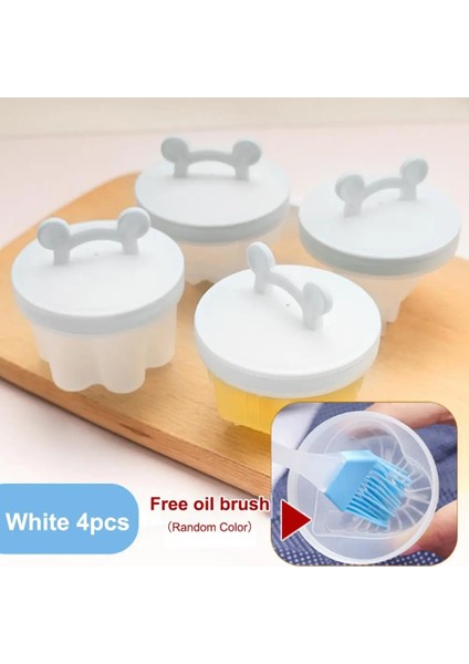 Beyaz Stil Set Sevimli Yumurta Kazanı Plastik Yumurta Avcısı Seti Mutfak Yumurta Pişirici Araçları Kapaklı Yumurta Kalıbı Formu Fırçalı Gözleme Makinesi (Yurt Dışından)