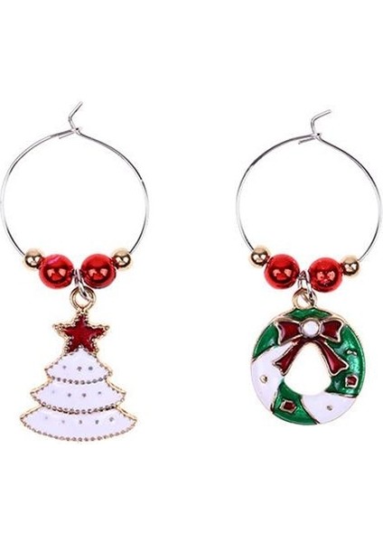 6 Adet Ağaç Noel Baba Şekli Şarap Cam Dekoratif Yüzükler Noel Temalı Kadeh Kolye Ev Partisi Damla Süsler (Yurt Dışından) modelleri