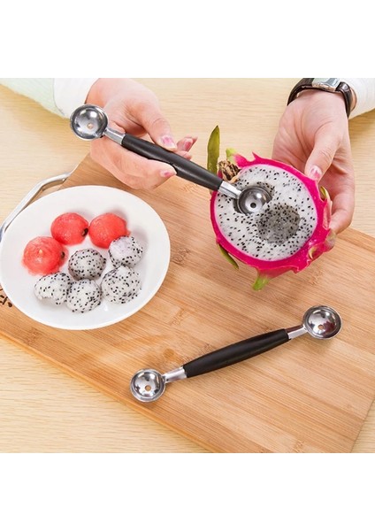 1pc Stainless Steel Double-End Watermelon Dig Ball Spoonıce Cream Spoon Dessert Fruit Scoop Kitchen Gadgets Accessories (Yurt Dışından)