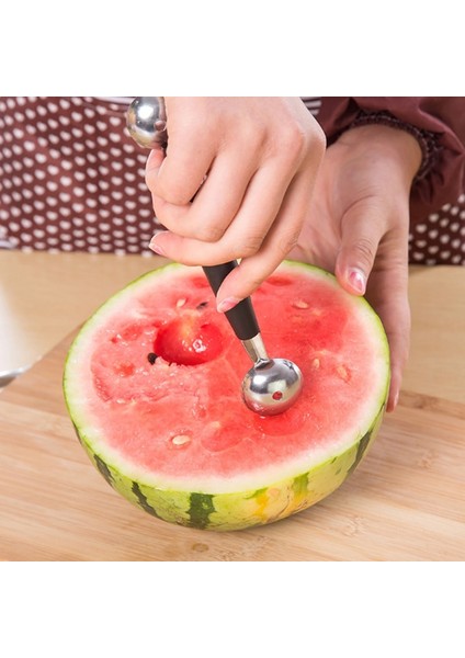 1pc Stainless Steel Double-End Watermelon Dig Ball Spoonıce Cream Spoon Dessert Fruit Scoop Kitchen Gadgets Accessories (Yurt Dışından)