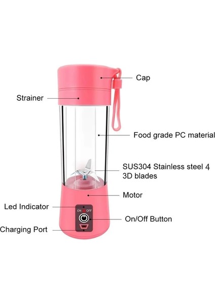 Pembe Tarzı 6 Bıçak Mini Taşınabilir Mikser Elektrikli Sıkacağı Makinesi USB Şarj Edilebilir Meyve Sıkacağı Bardak Ev Suyu Blender Meyve Mutfak Robotu (Yurt Dışından) modelleri