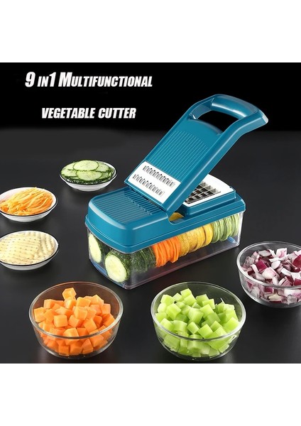 Bir Stil 9 Bıçaklı Soğan Kıyma Makinesi Doğrayıcı Dilimleme Makinesi Peynir Dilimleme Makinesi Sebze Doğrama Makinesi Kesici Dilimleme Kaplı Sebze Dilimleme Makinesi Tahliye Sepeti (Yurt Dışından)