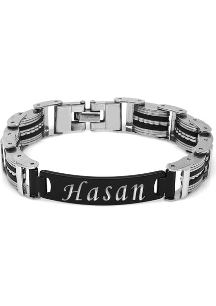 Kişiye Özel Isim Yazılı Silver-Black Renk Çelik Erkek Bileklik (Model-1) fiyatları