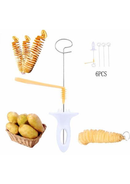 Rastgele Renk 3pc Stili Paslanmaz Çelik + Plaststring Döndür Patates Dilimleme Bükülmüş Patates Dilim Kesici Spiral Dıy Manuel Yaratıcı Mutfak Gadge (Yurt Dışından) fırsatları