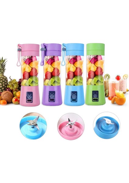 Pembe Tarzı 6 Bıçak Bıçaklar Taşınabilir USB Elektrikli Akıllı Ev Meyve Sıkacağı Sebze Suyu Makinesi Blender Şarj Kablosu ile Şarj Edilebilir Bardak (Yurt Dışından)