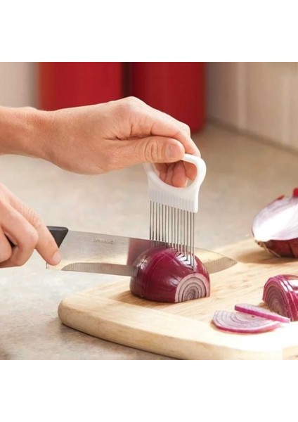 Lacivert Tarzı Paslanmaz Çelik Soğan Kesici Patates Meyve Sebze Dilimleme Güvenlik Kesme Kılavuzu Mutfak Aletleri (Yurt Dışından) fiyatları
