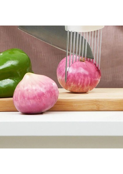 Lacivert Tarzı Paslanmaz Çelik Soğan Kesici Patates Meyve Sebze Dilimleme Güvenlik Kesme Kılavuzu Mutfak Aletleri (Yurt Dışından) modelleri