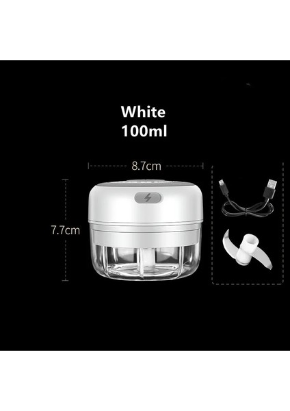 Beyaz 100ML Stili ml Elektrikli Sarımsak Doğrayıcı Sebze Et Biber Kesici Ezici Sarımsak Pres Makinesi USB Şarj Mutfak Aracı (Yurt Dışından)