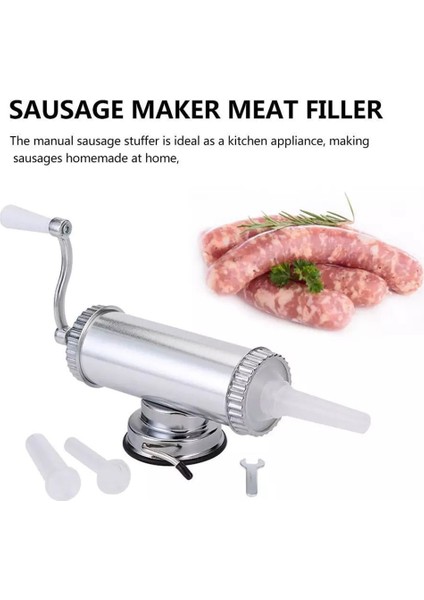 Alüminyum Alaşımlı Ev Yapımı Mutfak Elle Çalışan 2 Lbs Sosis Makinesi, 3 Dolum Nozullu Doldurma Eki Emme Tabanı (Yurt Dışından)
