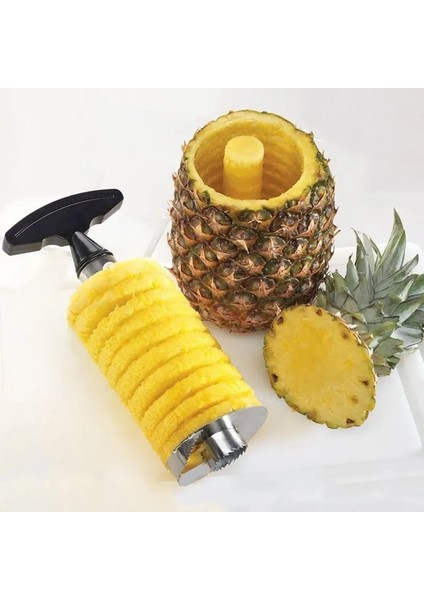 02SIYAH Toka Tarzı Paslanmaz Çelik Ananas Kesici Soyucu Meyve Tart Dilimleme Spiral Bıçak Manuel Ananas Kesme Makinesi Mutfak Pişirme Aletleri (Yurt Dışından)