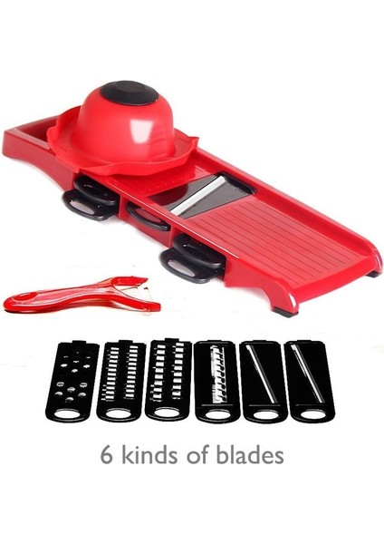 Kutu Stili Olmadan Kırmızı Çelik Bıçak Dilimleme ile Çok Fonksiyonlu Sebze Kesici Patates Soyucu Havuç Peynir Rende Dilimleme Mutfak Aksesuarları Aracı (Yurt Dışından)