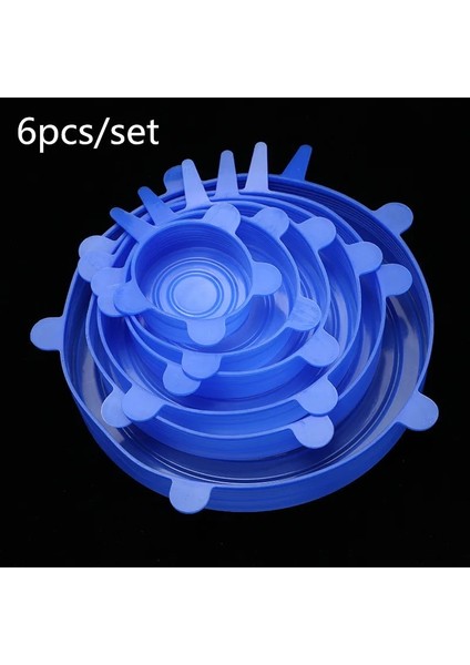 Mavi Stil 6 Adet Silikon Tencere Kapağı Evrensel Silikon Kapak Streç Tencere Kapakları Gıda Sarma Kase Pot Çanak Kapak Mutfak Aksesuarları (Yurt Dışından)