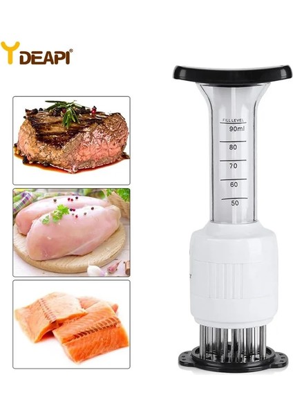 Beyaz Stil Ydeapı 1 Adet Çok Fonksiyonlu Et Tenderizer Iğne Paslanmaz Çelik Biftek Et Enjektörü Marinade Lezzet Şırınga Mutfak Gereçleri (Yurt Dışından)
