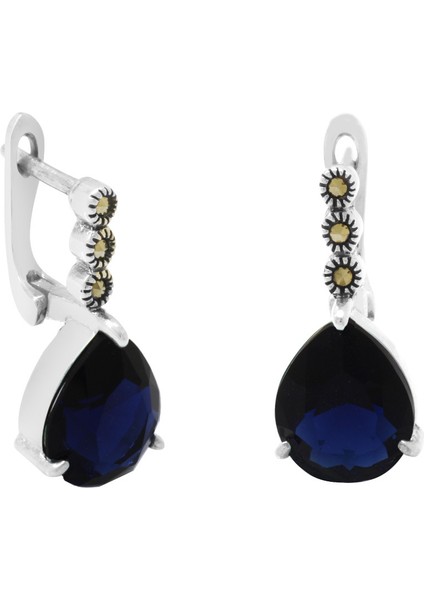 Faset Night Blue Zirkon Taşlı Damla Tasarım 925 Ayar Gümüş Kadın Küpe