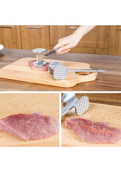 Gösterildiği Gibi Stil Uzun Saplı Çift Taraflı Et Çekiç Sığır Biftek Tavuk Domuz Eti Alüminyum Alaşımlı Mutfak Aleti Vurma Için Et Tenderizer (Yurt Dışından)
