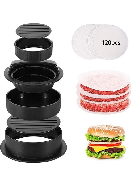 Burger Press Patty Dolması Burger Maker, Burger Kağıdı Yapışmaz Kaydırıcılar Sığır Burger Presi - Siyah (Yurt Dışından)