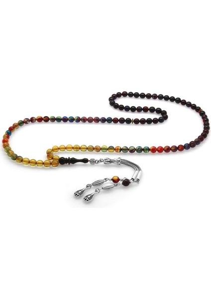 Kararmaz Metal Su Damlası Püsküllü Küre Kesim Bonibon Ateş Kehribar 99LUK Tesbih