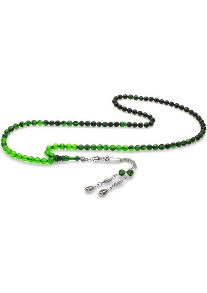 Kararmaz Metal Su Damlası Püsküllü Küre Kesim Süzme Yeşil-Siyah Ateş Kehribar 99LUK Tesbih