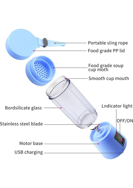 Floresan Yeşil Tarzı Taşınabilir Ev USB Şarj Edilebilir 4-Blade Elektrikli Mikser Meyve Smoothie Blender Makinesi Süt Mutfak Robotu Makinesi Suyu Özü (Yurt Dışından)