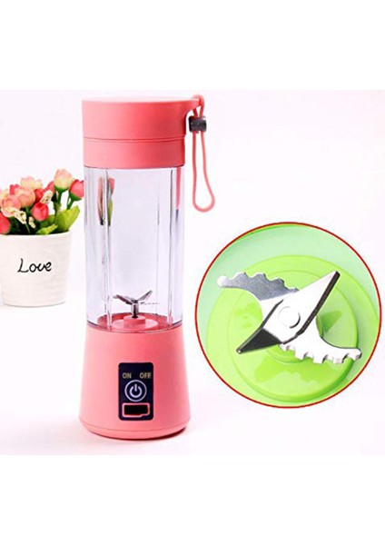 Floresan Yeşil Tarzı Taşınabilir Ev USB Şarj Edilebilir 4-Blade Elektrikli Mikser Meyve Smoothie Blender Makinesi Süt Mutfak Robotu Makinesi Suyu Özü (Yurt Dışından)