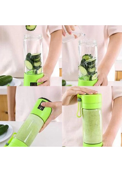 Floresan Yeşil Tarzı Taşınabilir Ev USB Şarj Edilebilir 4-Blade Elektrikli Mikser Meyve Smoothie Blender Makinesi Süt Mutfak Robotu Makinesi Suyu Özü (Yurt Dışından)