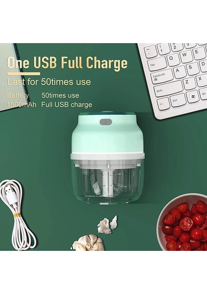 250ML-B-YEŞIL Stil Electric Food Chopper USB Rechargeable Wireless Garlic Chopper With Blade Mini Meat Grinder Tools Portable Kitchen Accessories (Yurt Dışından)
