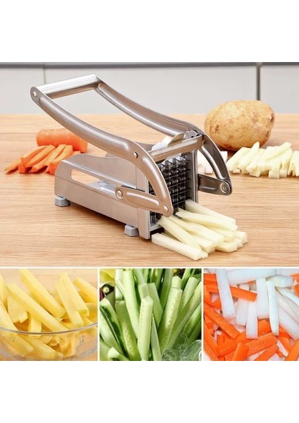2 Bıçak Paslanmaz Çelik Ev Patates Kızartması Patates Cipsi Şerit Dilimleme Kesici Doğrayıcı Cips Makinesi Yapma Aracı Patates Kesim Kızartması (Yurt Dışından)
