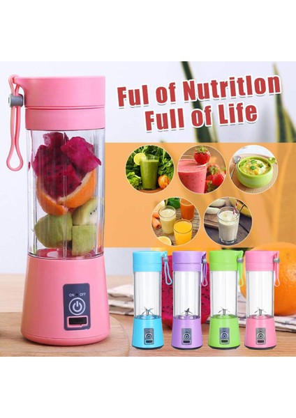 Pembe Tarzı 4 Bıçak Taşınabilir Blender USB Mikser Elektrikli Meyve Sıkacağı Makinesi Smoothie Blender Mini Mutfak Robotu Kişisel Limon Sıkacağı Portakal Sıkacağı (Yurt Dışından)