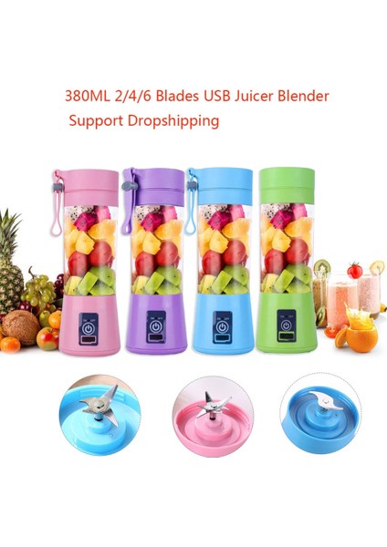 Pembe Tarzı 4 Bıçak Taşınabilir Blender USB Mikser Elektrikli Meyve Sıkacağı Makinesi Smoothie Blender Mini Mutfak Robotu Kişisel Limon Sıkacağı Portakal Sıkacağı (Yurt Dışından)