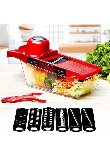 Kutu Stili ile Kırmızı Çelik Bıçak Dilimleme ile Çok Fonksiyonlu Sebze Kesici Patates Soyucu Havuç Peynir Rende Dilimleme Mutfak Aksesuarları Aracı (Yurt Dışından) fırsatları