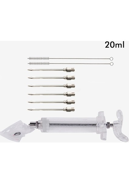 20ML 6 Iğne 2 Fırça Stili 3 Paslanmaz Çelik Iğneler Baharat Şırınga Seti Barbekü Et Lezzet Enjektörü Kithen Pişirme Sosu Marine I Aksesuarları (Yurt Dışından)