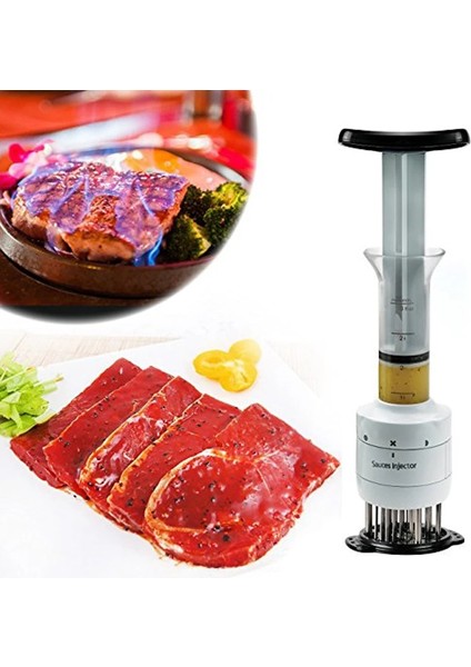 Siyah Stil Paslanmaz Çelik Iğne ile 2'si 1 Arada Profesyonel Et Tenderizer Marinade Enjektör Barbekü Et Biftek Sığır Sosu Tenderizer (Yurt Dışından)