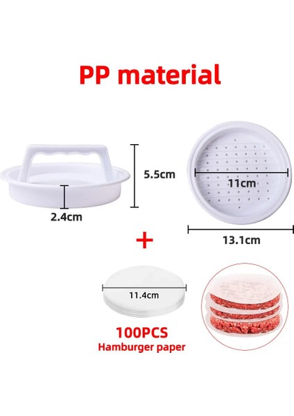 Pp Beyaz Set Stili Abs Hamburger Presi Et Pasta Doldurulmuş Burger Pres Kalıp Makinesi Pişirme Kağıdı Gömlekleri ile Yuvarlak Şekil Yapışmaz Patty Mutfak Aletleri (Yurt Dışından)