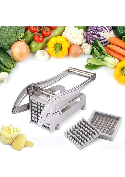 64 Delikli Aksesuar Stili 2 Bıçak Paslanmaz Çelik Patates Kızartması Patates Kesici Dilimleme Öğütücü Salatalık Sebze Kesme Patates Kızartması Mutfak Pişirme Araçları (Yurt Dışından) fırsatları