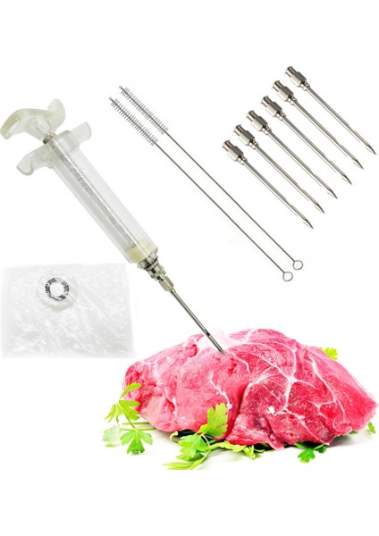 50ML 3iğne 2fırça Stili 20MLMLML Et Enjeksiyonu Paslanmaz Çelik Baharat Enjektörü - Marinade Enjektör Şırınga (Yurt Dışından)