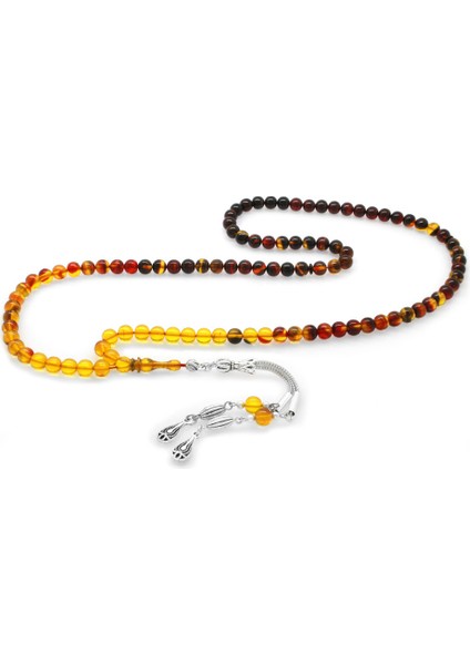 Kararmaz Metal Su Damlası Püsküllü Küre Kesim Süzme Bala-Siyah Ateş Kehribar 99LUK Tesbih