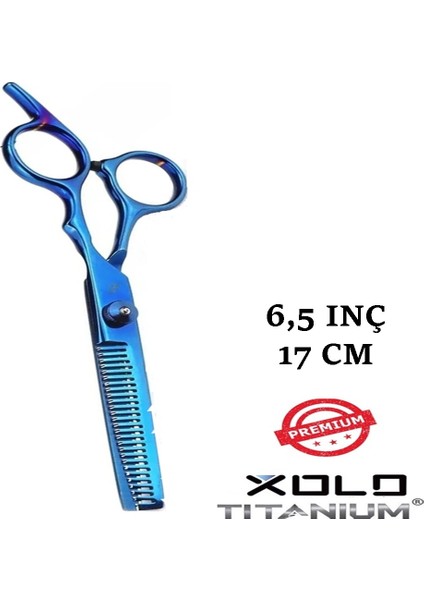 Deri Çantalı Titanium Metalik Mavi Saç Kesim Makas Seti 2'li Set Berber Kuaför Kesim XLQ503