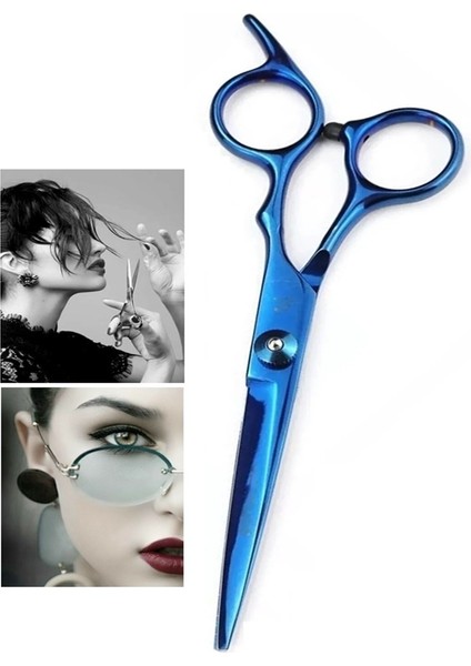 Titanium Metalik Mavi Saç Kesim Makası Düz Uçlu 6 Inç 17CM XLQ503B