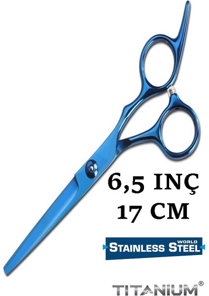 Titanium Metalik Mavi Saç Kesim Makası Düz Uçlu 6 Inç 17CM XLQ503B