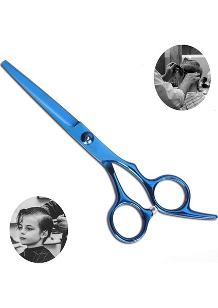 Titanium Metalik Mavi Saç Kesim Makası Düz Uçlu 6 Inç 17CM XLQ503B