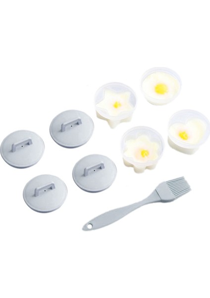 Gri Stil 4 Adet Sevimli Yumurta Kazanı Ocak Araçları Plastik Yumurta Kaçak Avcı Kalıp Formu Silikon Fırça ile Set Mutfak Yumurta Ocak Araçları Gözleme Makinesi (Yurt Dışından)