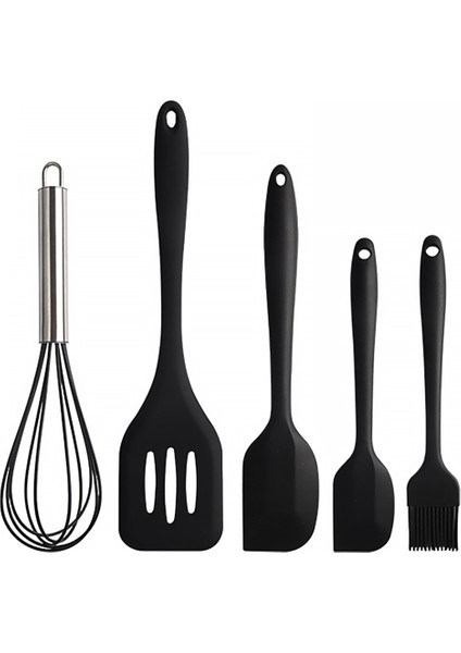 Siyah Stil 5 Adet Mutfak Gereç Seti Silikon Kazıyıcı Yağ Fırçası Yumurta Çırpma Spatula Pişirme Gereçleri Çok Amaçlı Mutfak Kek Alet Seti (Yurt Dışından)