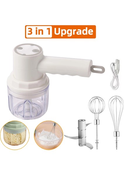 3'ü 1 Arada Beyaz Stili Yükseltin Şarj Edilebilir Sarımsak Zencefil Doğrayıcı USB Elektrikli Yumurta Çırpıcı Çırpma Kablosuz Otomatik Et Gıda Makinesi Elde Taşınabilir Mix Mutfak Aracı (Yurt Dışından)