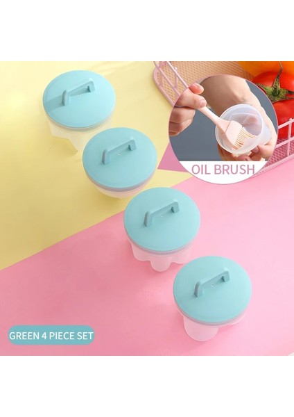 4 Adet Yeşil Stil Set Sevimli Yumurta Kazanı Plastik Yumurta Avcısı Seti Mutfak Yumurta Pişirici Araçları Kapaklı Yumurta Kalıbı Formu Fırçalı Gözleme Makinesi (Yurt Dışından)