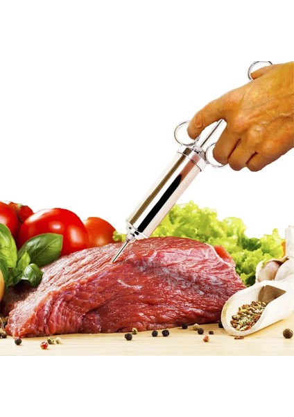 Gümüş Tarzı 2 Oz Büyük Kapasiteli Et Enjektörü Paslanmaz Çelik Şırınga Kiti, 3 Profesyonel Marinade Şırınga Iğneli Türkiye Baharatı (Yurt Dışından)